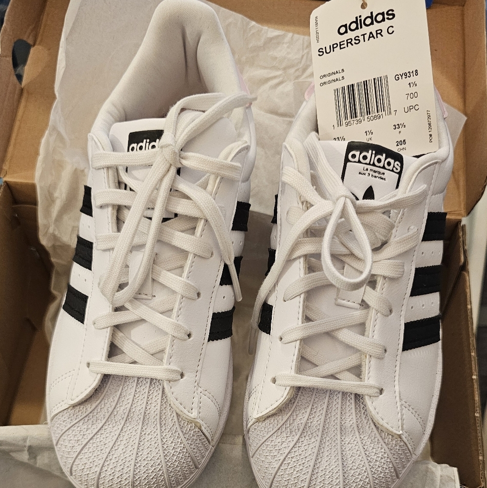 Adidas SUPERSTAR C, brand new, running, walking shoes, white with black 3 stripe